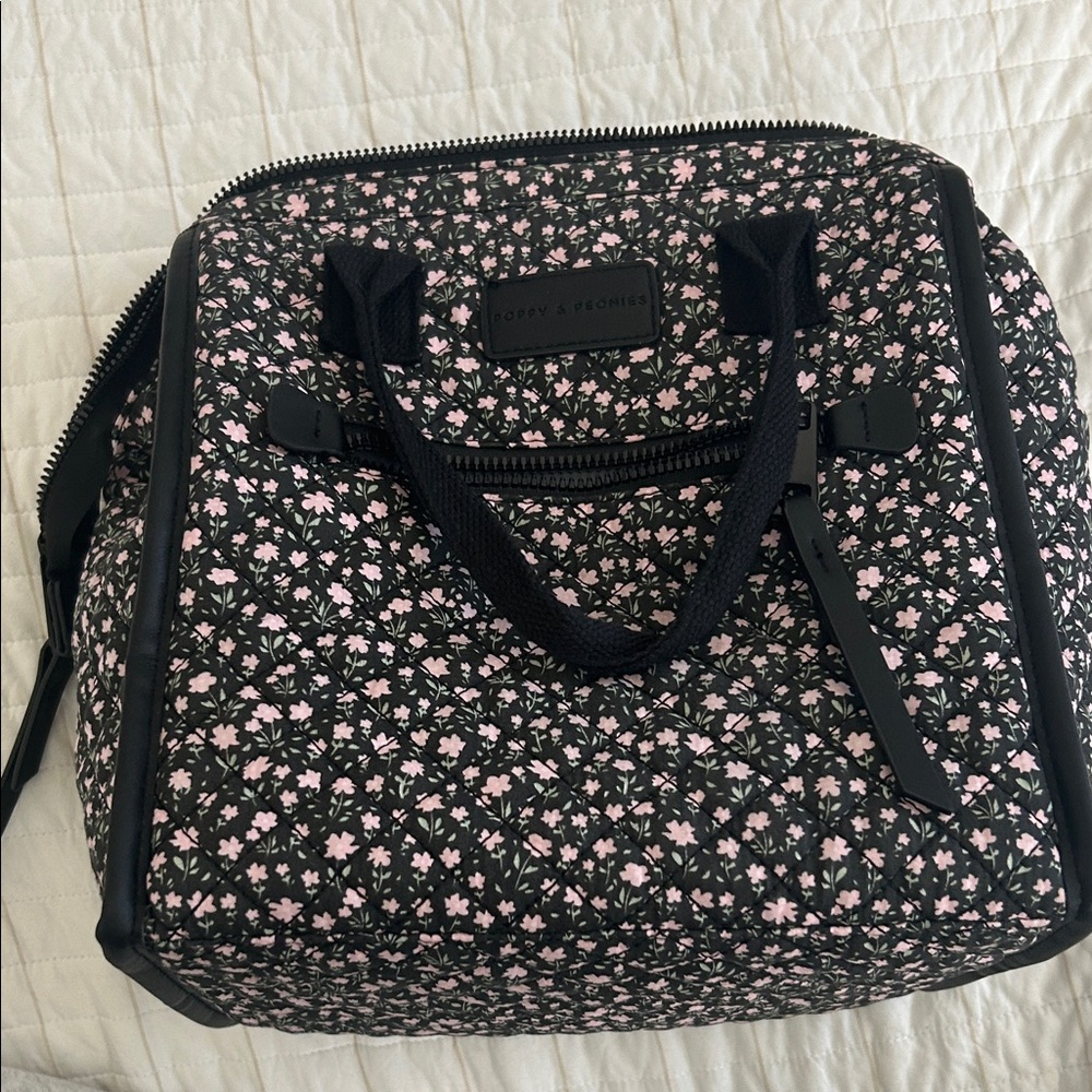 Poppy and Peonies Black and Pink Floral insulated lunch bag